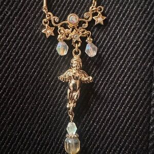 Kirk’s Folly Gold Angel Cherub Pendant Necklace with Crystal Accents